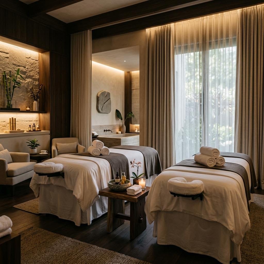 Editorial wellness imagery representing a couple massage experience