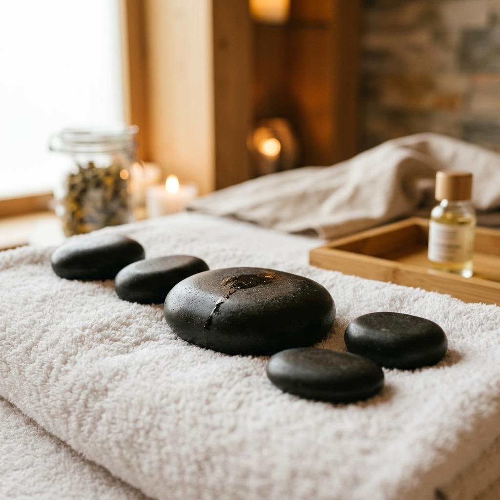 Editorial imagery representing a serene massage treatment setting