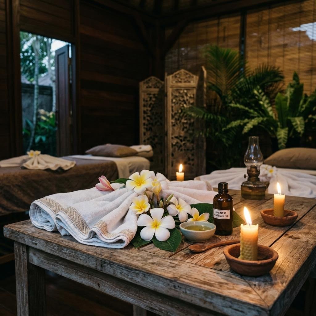 Editorial imagery representing traditional Balinese spa treatments