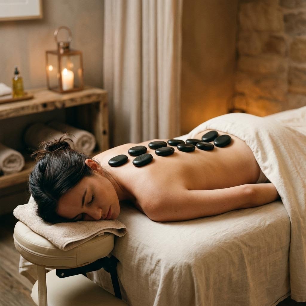 Editorial imagery of heated basalt stones for hot stone massage