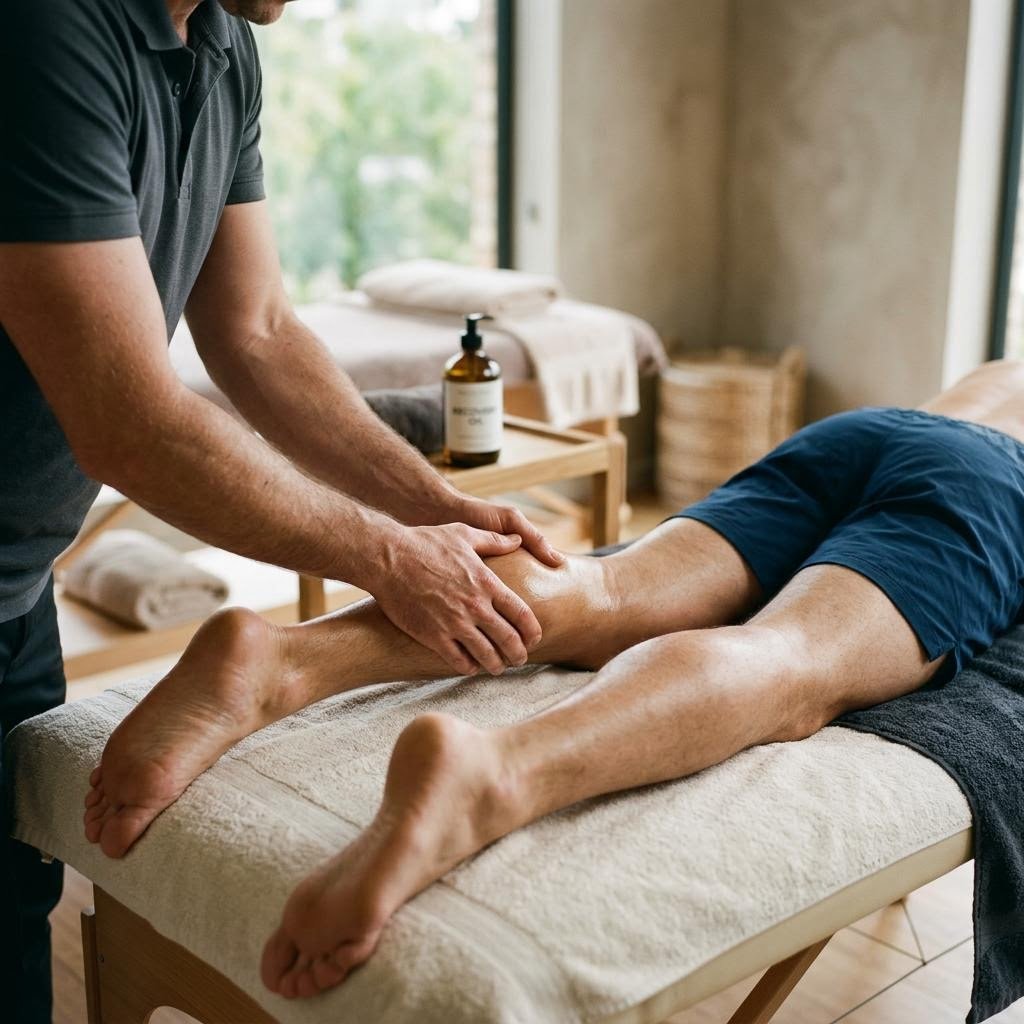 Editorial imagery representing targeted sports massage recovery