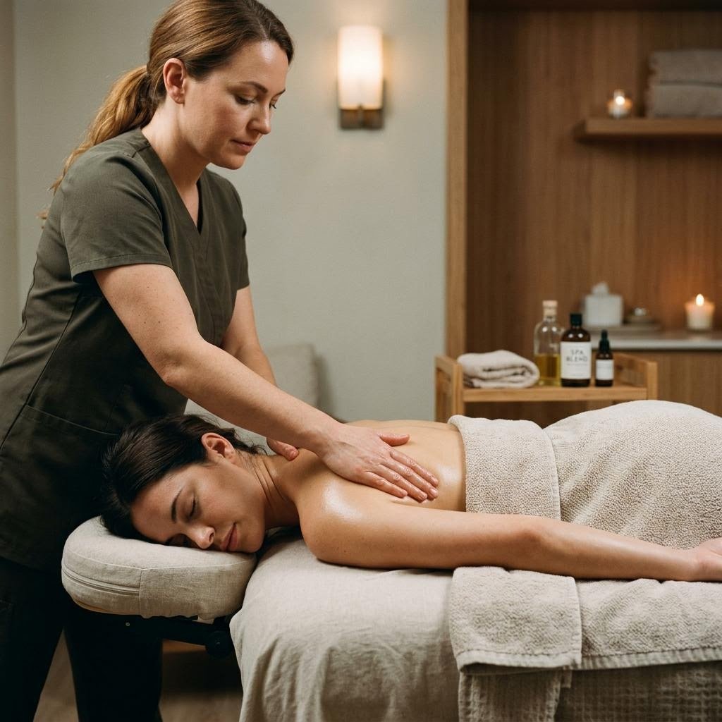 Editorial imagery representing flowing Swedish massage strokes